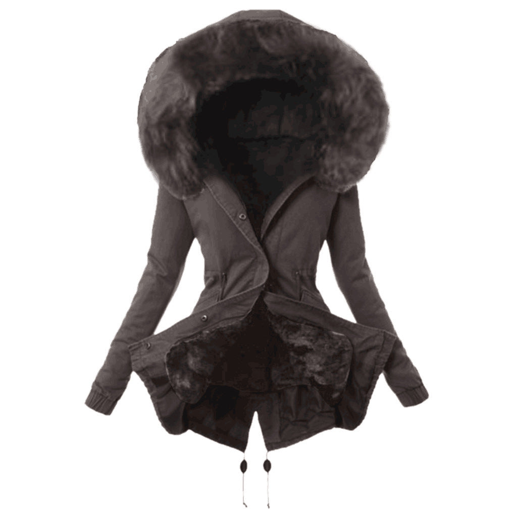 Damen modische Parkajacke mit abnehmbarem Kunstpelzkragen EB