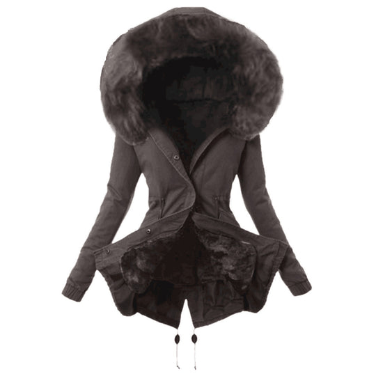 Damen modische Parkajacke mit abnehmbarem Kunstpelzkragen EB