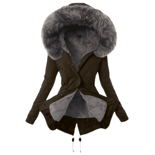 Damen modische Parkajacke mit abnehmbarem Kunstpelzkragen EB