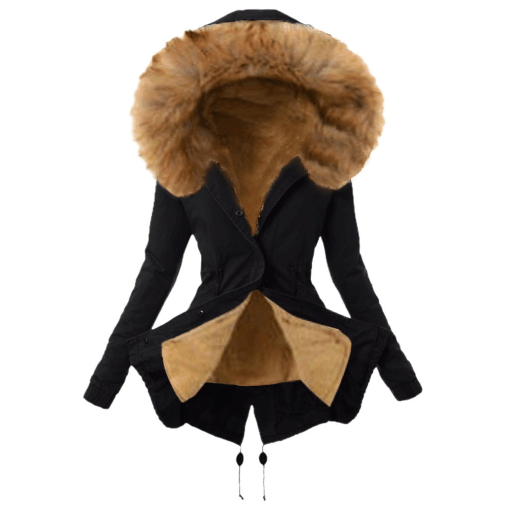 Damen modische Parkajacke mit abnehmbarem Kunstpelzkragen EB