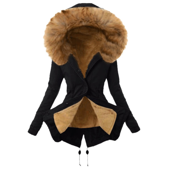 Damen modische Parkajacke mit abnehmbarem Kunstpelzkragen EB