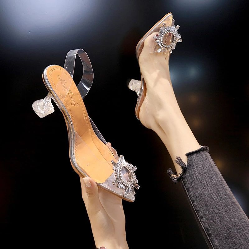 Damen transparente High Heels mit dekorativem Kristallakzent EB