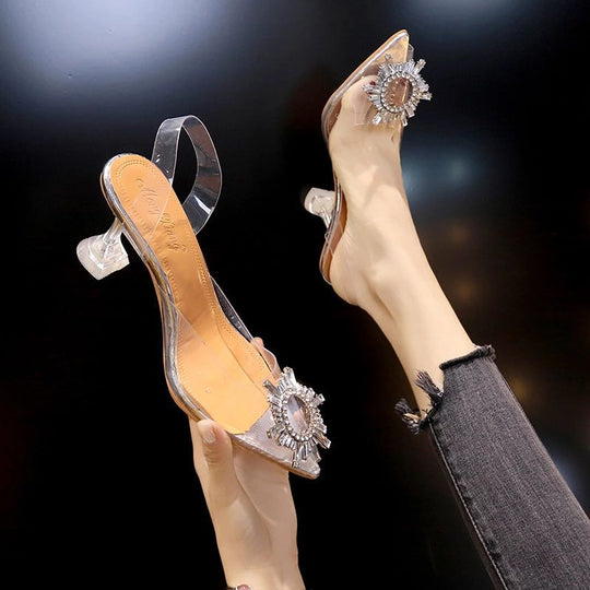 Damen transparente High Heels mit dekorativem Kristallakzent EB