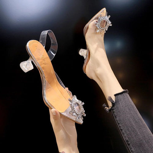 Damen transparente High Heels mit dekorativem Kristallakzent EB