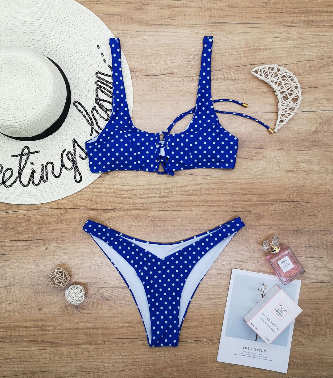 Damen Triangel-Bikini mit verspieltem Punkte-Design und anpassbarem Trägersystem EB