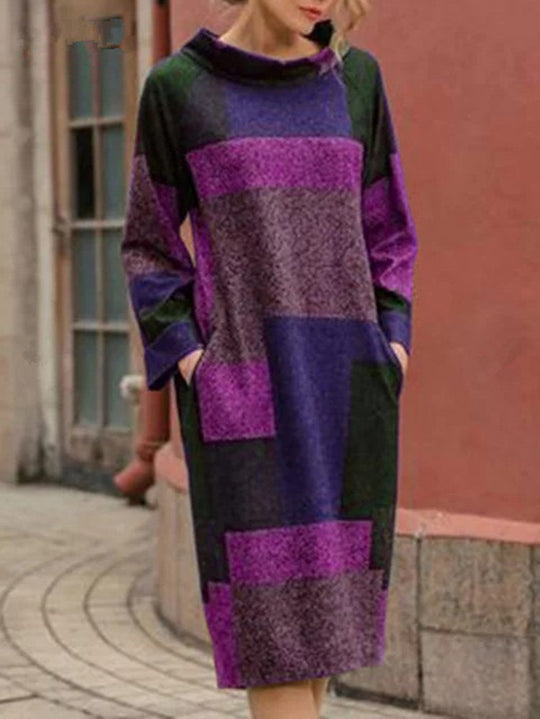 Damen Oversized Kleid mit geometrischem Patchwork-Design EB