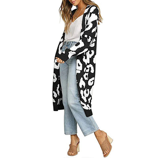 Damen Eleganter Strickcardigan mit Leopardenmuster EB