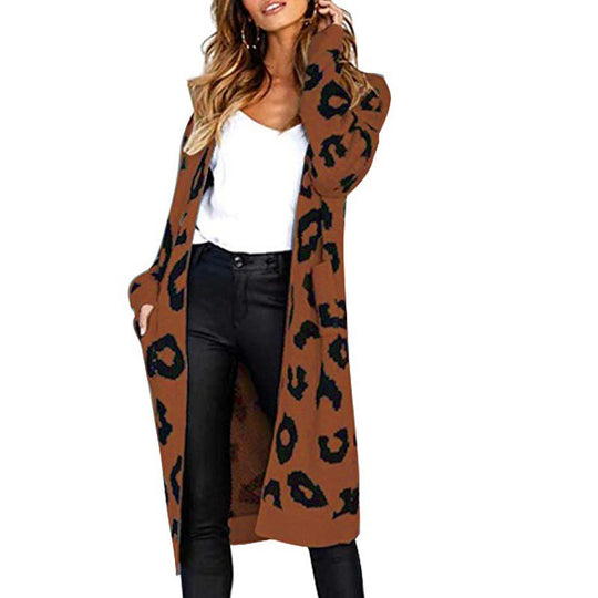 Damen Eleganter Strickcardigan mit Leopardenmuster EB