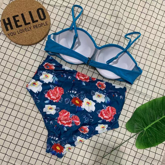Damen Bikini mit floralem Design und verstellbaren Trägern EB