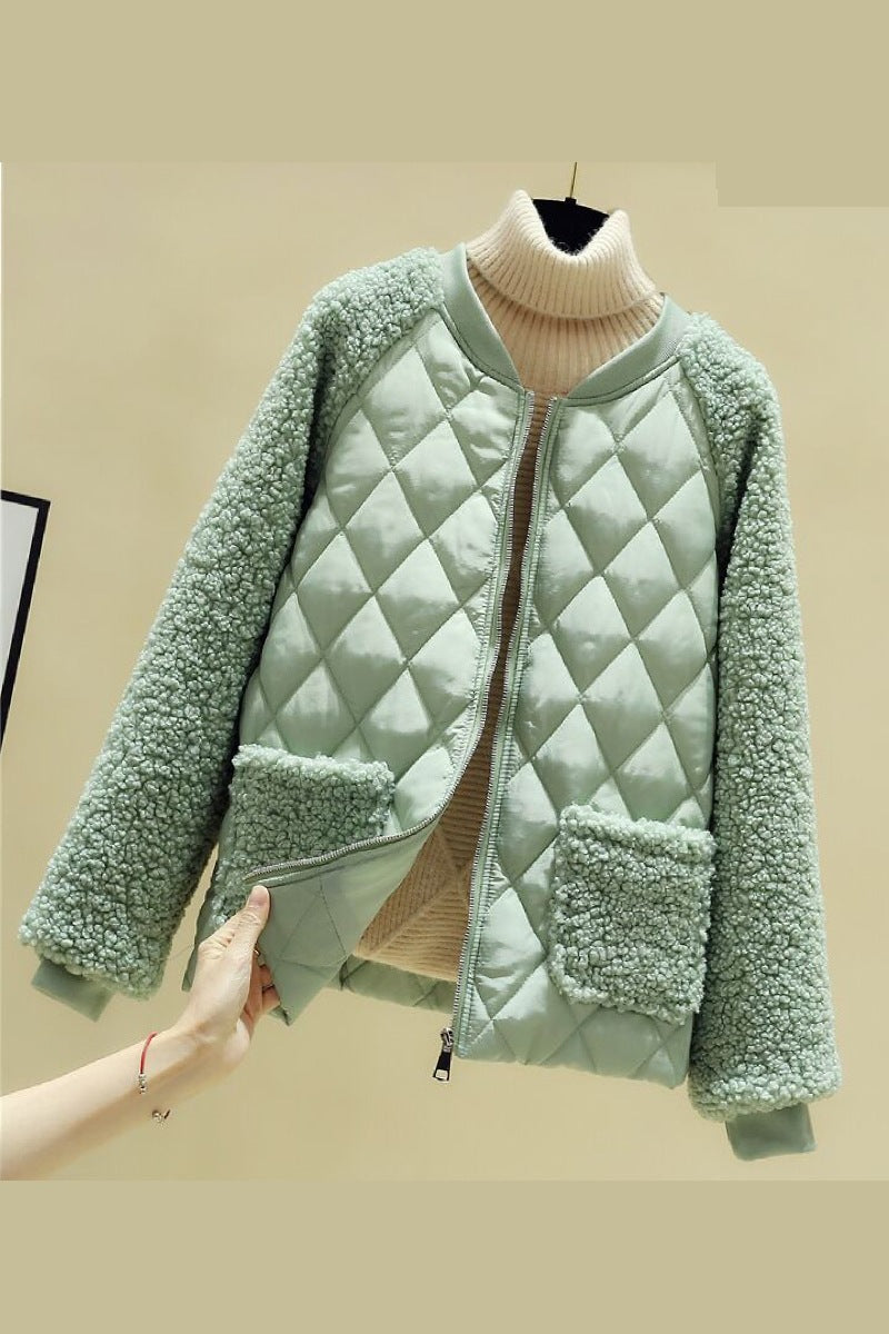 Damen gesteppte Übergangsjacke mit kuscheligem Teddy-Futter und praktischen Taschen EB
