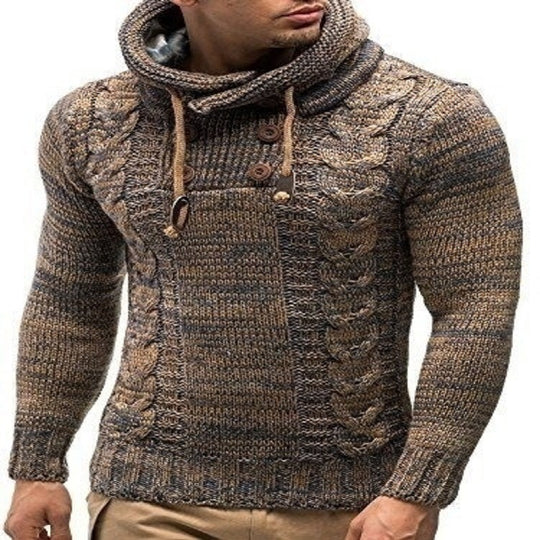 Herren Kapuzenpullover mit strukturiertem Zopfmuster und praktischen Knöpfen EB