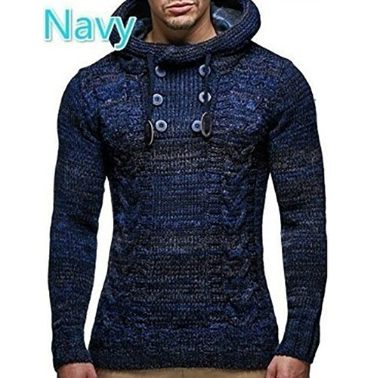 Herren Strickpullover mit hochschließendem Kragen und markantem Zopfmuster EB