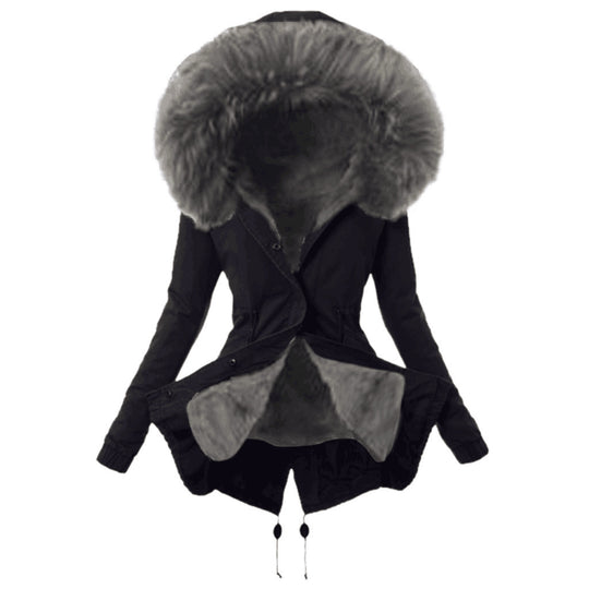 Damen modische Parkajacke mit abnehmbarem Kunstpelzkragen EB