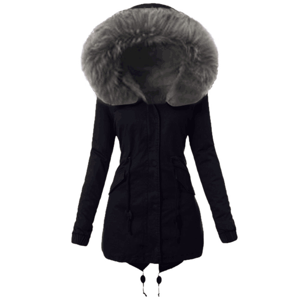Damen modische Parkajacke mit abnehmbarem Kunstpelzkragen EB