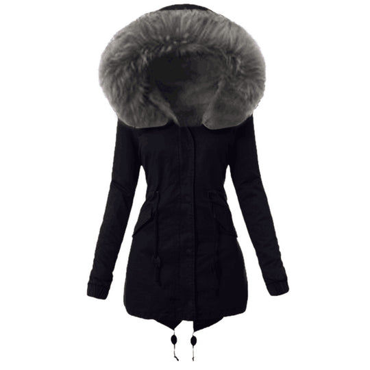 Damen modische Parkajacke mit abnehmbarem Kunstpelzkragen EB