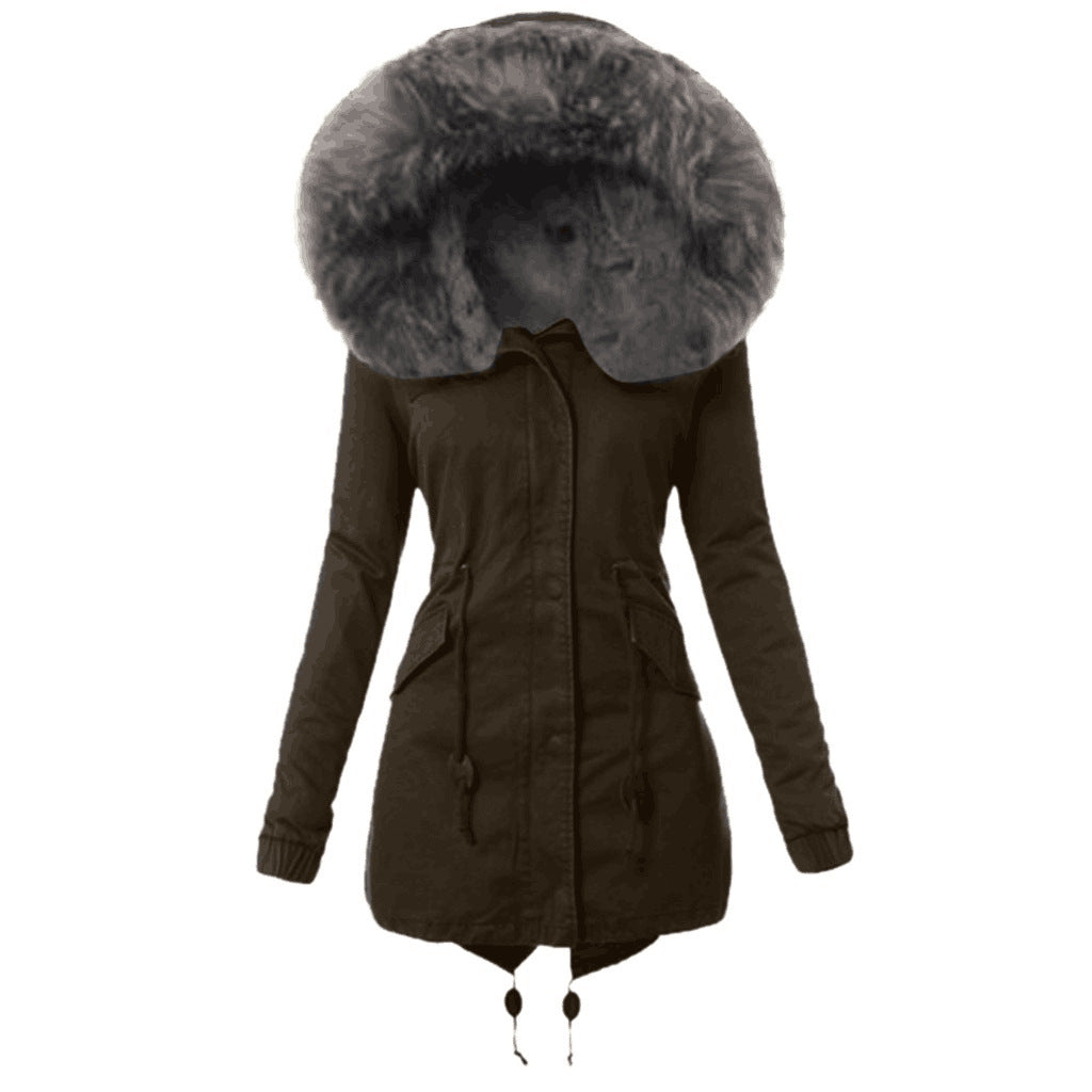 Damen modische Parkajacke mit abnehmbarem Kunstpelzkragen EB