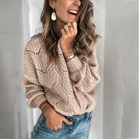 Damen strickpullover mit romantischem Zopfmuster und lockerer Passform EB