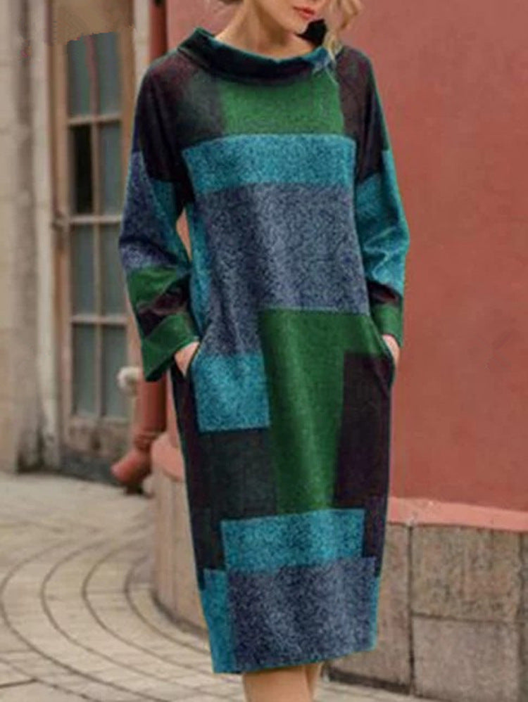 Damen Oversized Kleid mit geometrischem Patchwork-Design EB