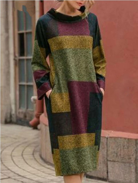 Damen Oversized Kleid mit geometrischem Patchwork-Design EB