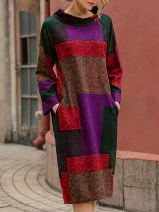 Damen Oversized Kleid mit geometrischem Patchwork-Design EB