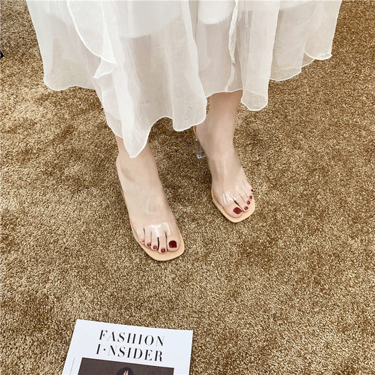 Damen elegante Transparente Mules mit klarem Absatz EB