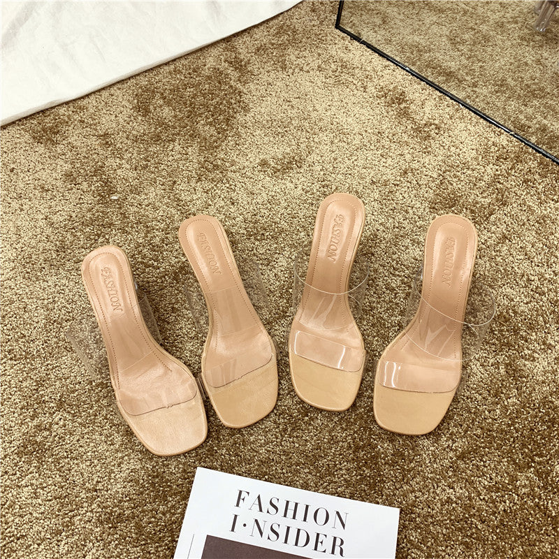 Damen elegante Transparente Mules mit klarem Absatz EB