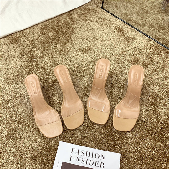 Damen elegante Transparente Mules mit klarem Absatz EB