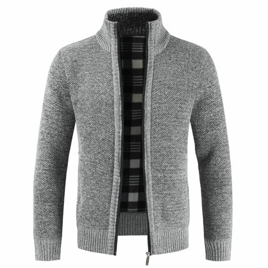 Herren Strickjacke mit hohem Kragen und plüschigen Innenfutter EB