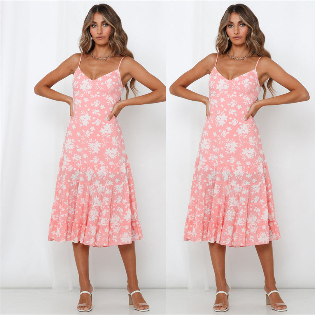 Damen Sommerliches Blumenkleid mit romantischem Volant und Spaghettiträgern EB
