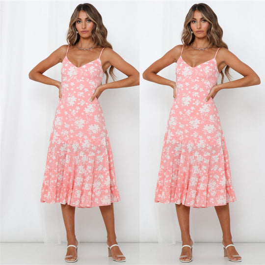 Damen Sommerliches Blumenkleid mit romantischem Volant und Spaghettiträgern EB