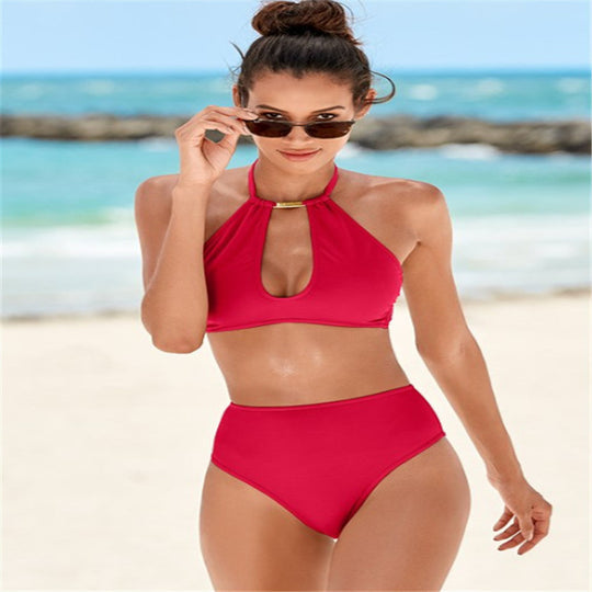Damen Hochgeschnittener Bikini mit elegantem Halter-Design EB