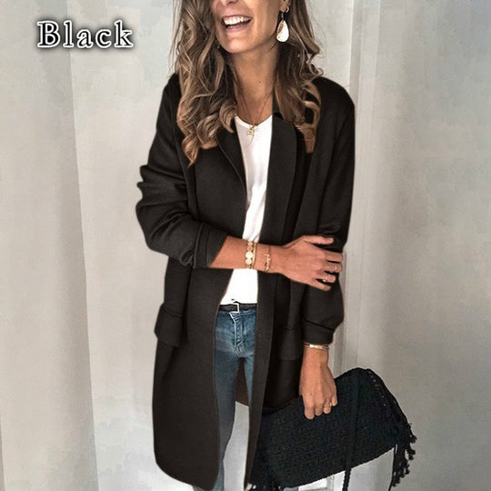 Damen Modischer und eleganter Fleece-Mantel mit praktischen Taschen EB