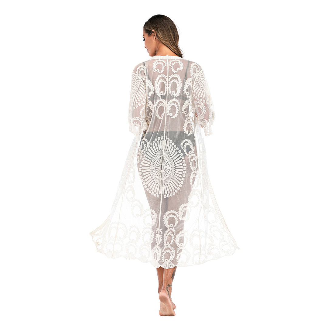 Damen Häkelstrandüberwurf mit elegantem floralem Design und lässigem Schnitt EB