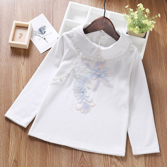 Mädchen modisches Sweatshirt mit elegantem Spitzenbesatz EB