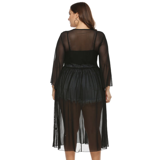 Damen transparenter Strandüberwurf mit animalischem Motiv EB