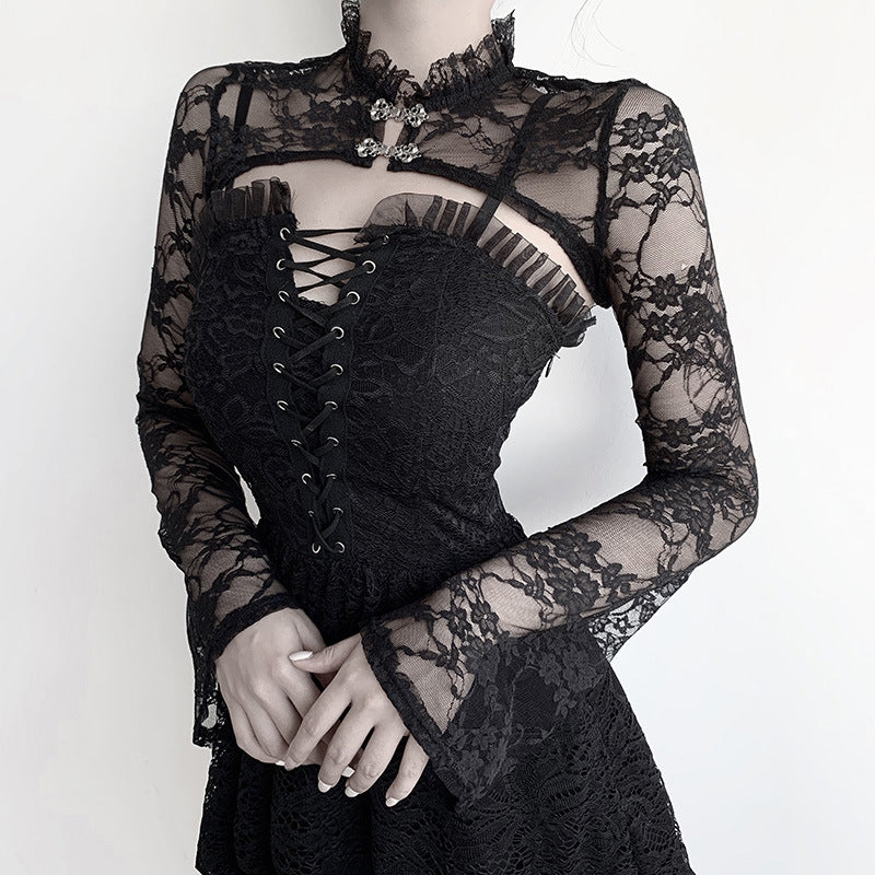 Damen Spitzenoberteil mit eleganten langen Ärmeln EB
