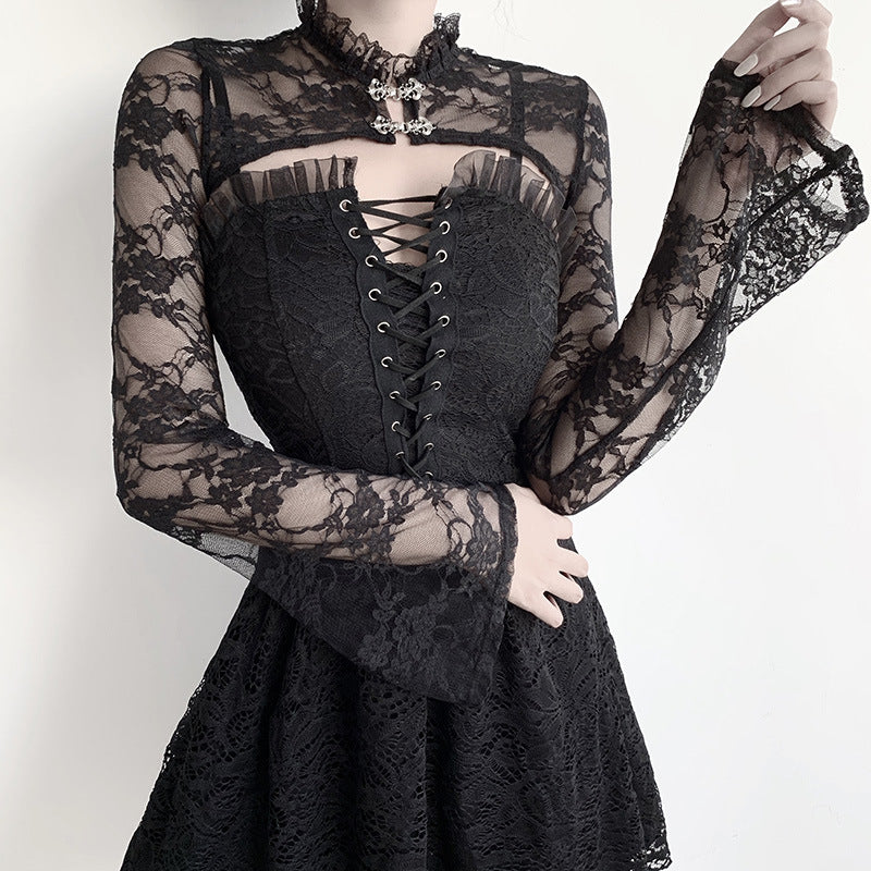 Damen Spitzenoberteil mit eleganten langen Ärmeln EB