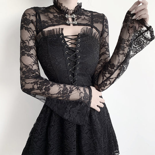 Damen Spitzenoberteil mit eleganten langen Ärmeln EB