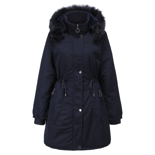 Damen stylische Parka-Jacke mit abnehmbarem Kunstfell und taillierbarem Kordelzug EB