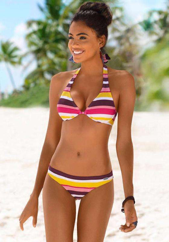 Damen Triangel-Bikini-Set mit trendigen Streifendesign EB