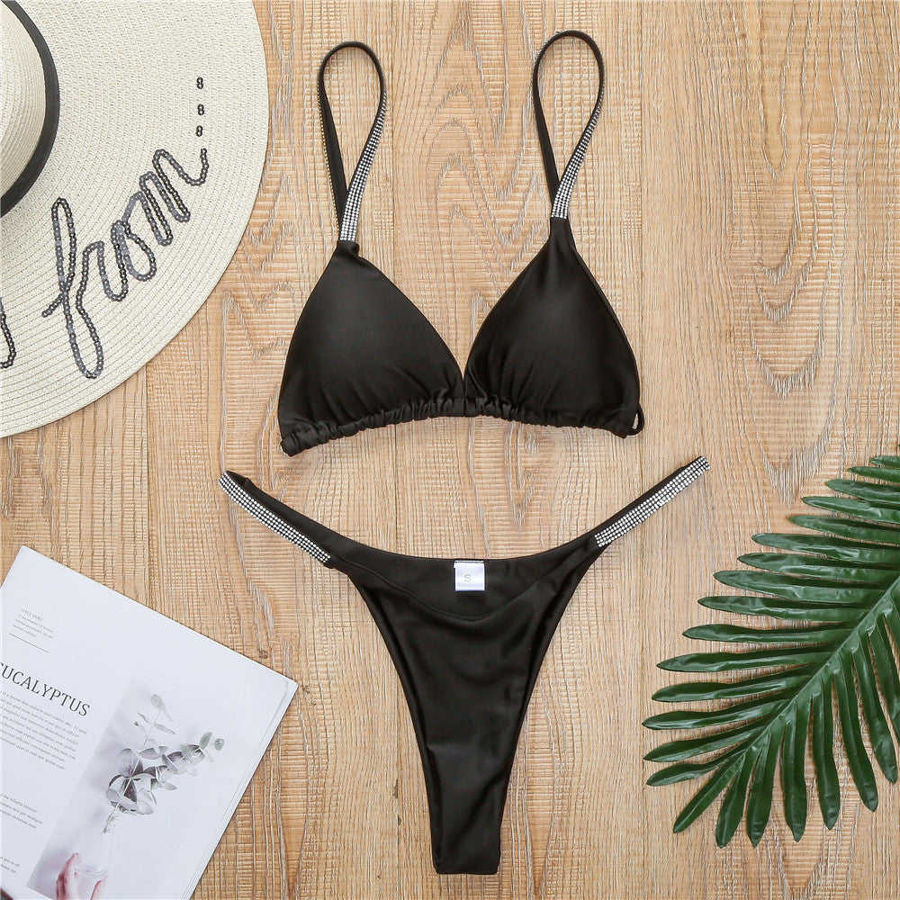 Damen Sportliches Triangel-Bikini-Set mit glamourösen Strassdetails EB