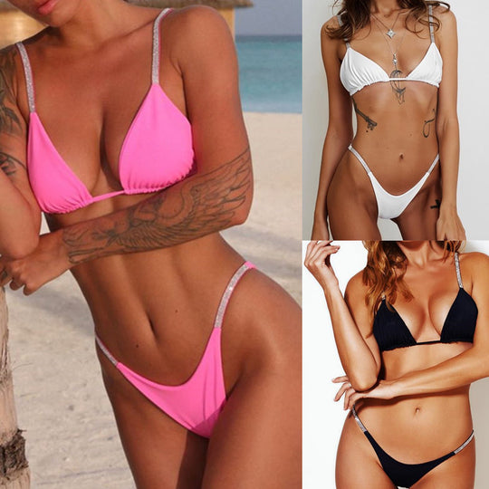 Damen Sportliches Triangel-Bikini-Set mit glamourösen Strassdetails EB