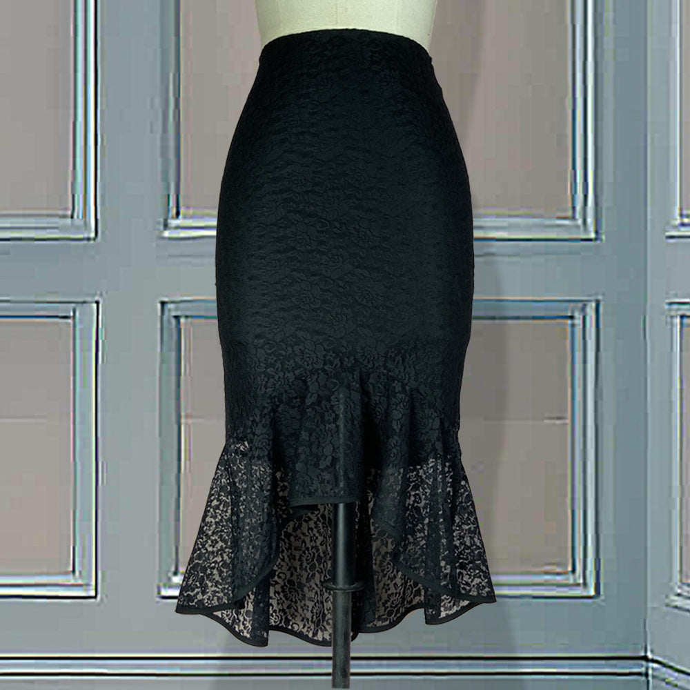 Damen eleganter Wickelrock mit filigranem Spitzenbesatz EB