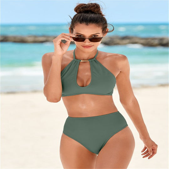 Damen Hochgeschnittener Bikini mit elegantem Halter-Design EB