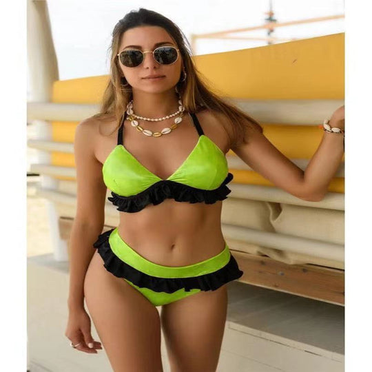 Damen Raffinierter Triangel-Bikiniset mit Volants EB