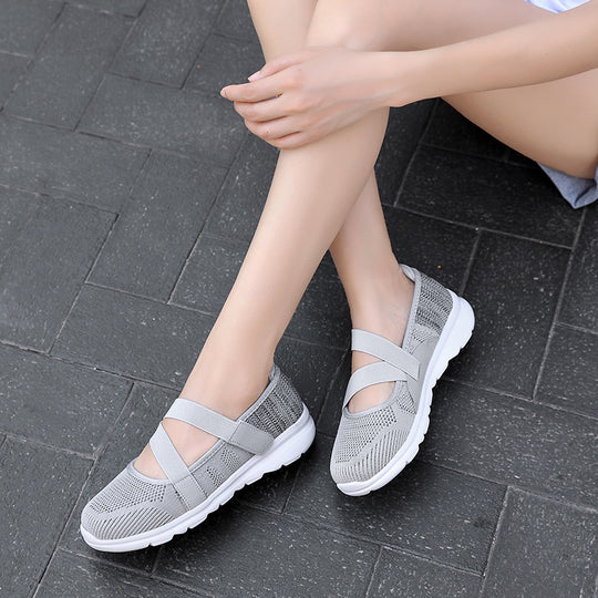 Damen Sportliche Slip-On Ballerinas mit elastischem Riemen EB