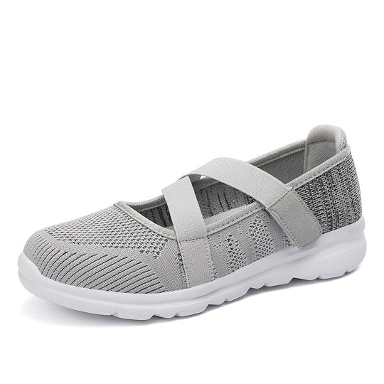 Damen nan atmungsaktive Strick-Ballerina mit verstellbarem Klettverschluss und dämpfender Laufsohle EB