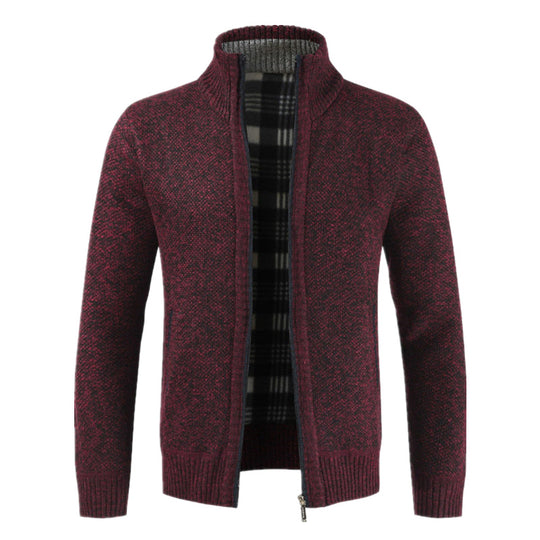 Herren Strickjacke mit hohem Kragen und plüschigen Innenfutter EB