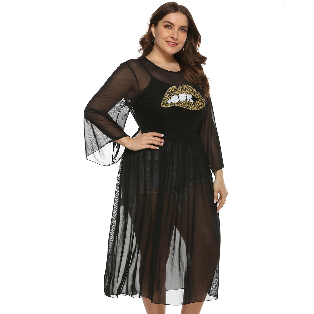 Damen transparenter Strandüberwurf mit animalischem Motiv EB