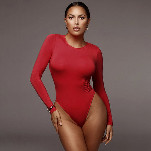 Damen Figurbetonter Langarm-Bodysuit EB